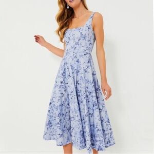 STAUD Periwinkle Sketchbook Floral Midi Wells Dress